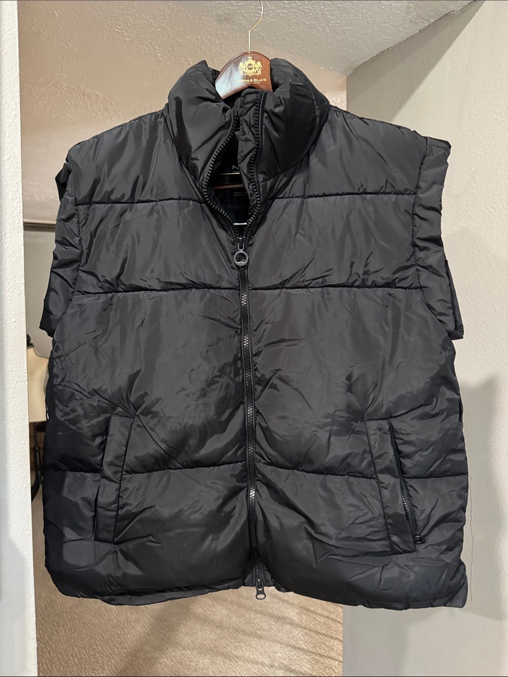 Noize Black Quilted Puffer Vest with High Collar